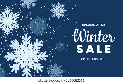 Winter sale banner design. Winter sale promotion text with snowflake elements. Vector illustration