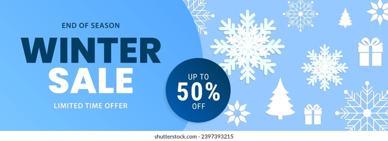 Winter sale banner design. Seasonal sale background with snowflake elements. Vector illustration