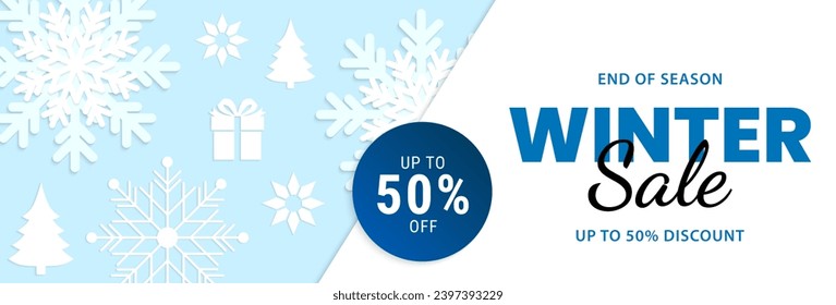 Winter sale banner design. Seasonal sale background with snowflake elements. Vector illustration