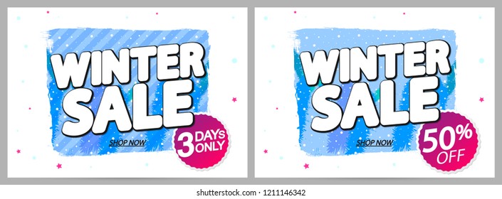 Winter Sale, banner design template, 3 days only, 50% off, discount tag, vector illustration