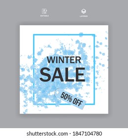 Winter sale banner design with water color vector template