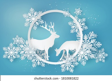 Winter sale  banner design with white snowflakes . paper art style.