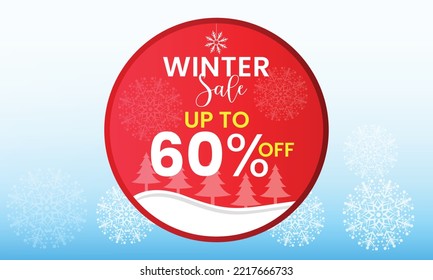 Winter sale banner, discounts up to 60 %, winter sale up to 60 percent off