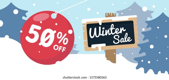Winter sale banner and flyer illustration template vctor