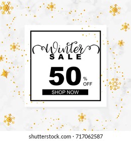 Winter sale banner with gold snowflake