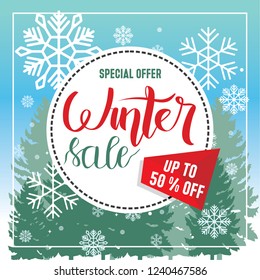 Winter Sale Banner Label Flayer Tag Snowflake Background