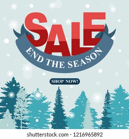 Winter Sale Banner Label Flyer Tag Snow Pine Fir