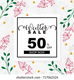 Winter sale banner with leaf background