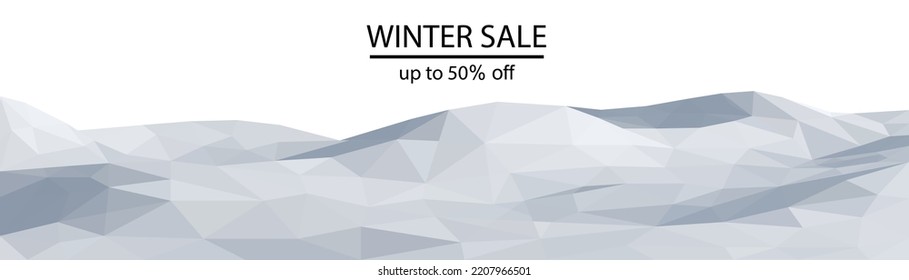 Winter sale banner. Mountain range in cloudy day vector background. Mountain landscape monochrome stock vector illustration.