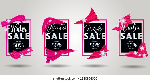 Winter sale banner. Origami snowfall snowflake. Vector Illustration Brush Background design business cards, invitations, gift cards, flyers and brochures brush acrylic stroke paint abstract texture 