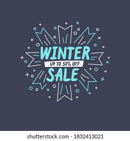 Winter sale banner. Original poster for discount. Bright background with text. Vector illustration.