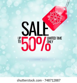 Winter sale banner. Original poster for discount. Bright abstract background with text. Vector illustration.