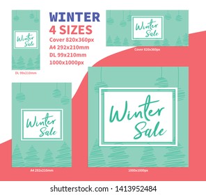 Winter Sale Banner Pack background concept DL a4 cover Flyer