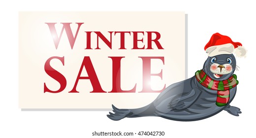 Winter sale banner, sign, background with polar dichtung