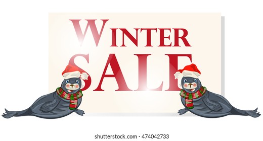 Winter sale banner, sign, background with polar dichtung