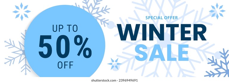 Winter sale banner. Snowflake background for shopping sale, special offer. Promo banner, shopping website template. Vector illustration