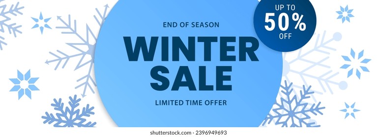 Winter sale banner. Snowflake background for shopping sale, special offer. Promo banner, shopping website template. Vector illustration