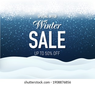 Winter Sale banner With Snowflake And Glitter Background With Gradient Mesh, Vector Illustration