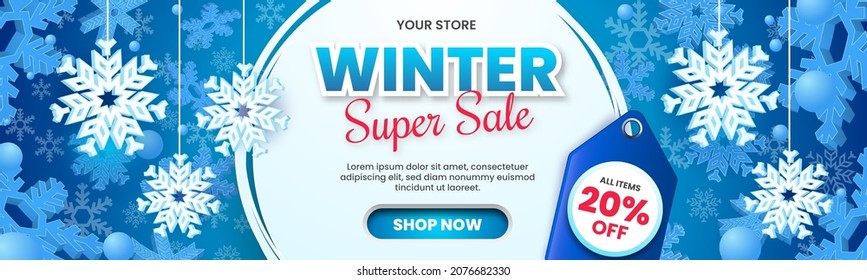 Winter Sale Banner with Snowflakes and Price tag