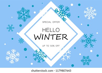 Winter sale banner with snowflakes. Vector illustration