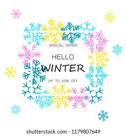 Winter sale banner with snowflakes. Vector illustration