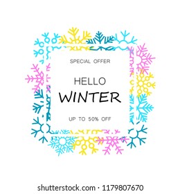 Winter sale banner with snowflakes. Vector illustration