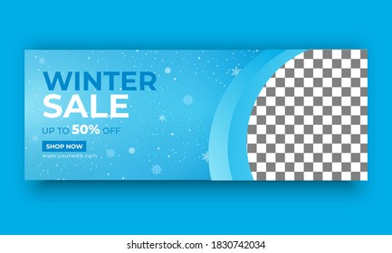 Winter sale banner template Design, winter Sale Social media Timeline Cover page Design Template, white snowflakes background with snow elements vector illustration