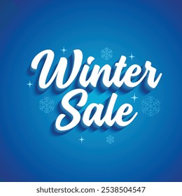 Winter sale banner template with editable 3d text effect isolated on blue background. Cold season holiday greeting card. Winter sale logo with snowflakes vector illustration.