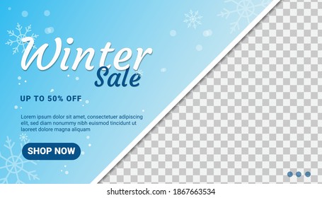 Winter sale in banner template for end of season shopping promotion. Vector illustration.