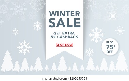 Winter sale banner template with snow flakes, ice shards for shopping sale. banner design. Poster, card, label, web banner. Vector illustration