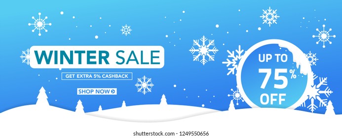 Winter sale banner template with snow flakes, ice snow shopping sale. end of winter Vector illustration template