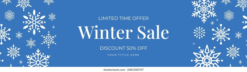 Winter sale banner template with snow flakes, sale design Vector illustration