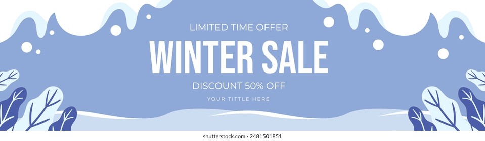 Winter sale banner template with snow, sale design Vector illustration