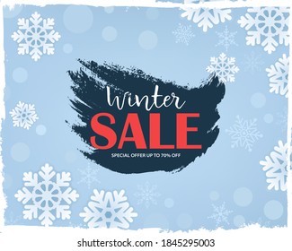 Winter sale banner template with snowflakes. Vector illustration