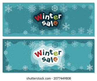  Winter sale banner template with snowflakes. Vector illustration in flat style. 