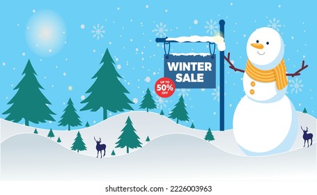 Winter sale banner template with snowman