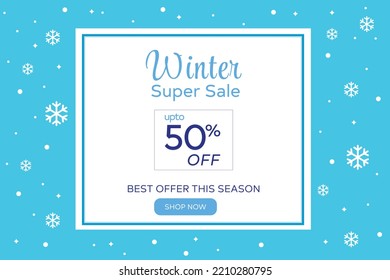 winter sale banner, vector illustration. Christmas Winter sale background of snowflakes and snow. Christmas discount design, sale. Vector.