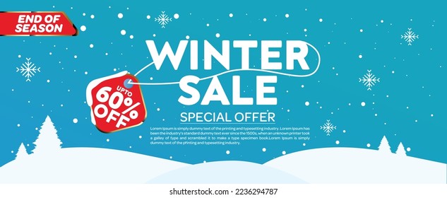 Winter sale banner, Vector illustration, End of season winter sale banner, 60% off