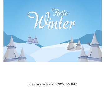 Winterverkaufsbanner Postvorlage mit schneebedecktem Hintergrund