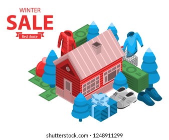 Winter sale best choice concept background. Isometric illustration of winter sale best choice vector concept background for web design