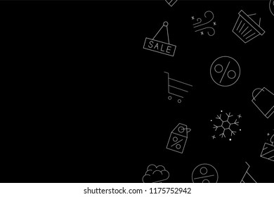 Winter sale black background with outline icon