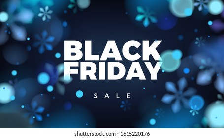 Winter sale blue background with snowflakes and Black Friday text vector template