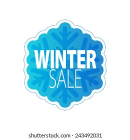 Winter sale blue snowflake sticker. Advertising poster.