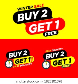 Winter sale Buy two and get one free sticker sale tag vector icon 