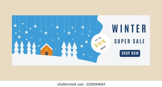 winter sale cabin vintage poster, snow background illustration design