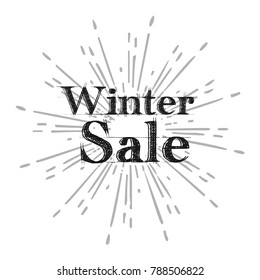 Winter sale calligraphy text vintage on trendy burst background