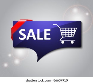  winter sale card with cart sign, bubble / quote shape