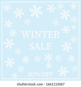 Winter Sale card design with snowflakes. Vector illustration
