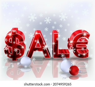 Winter sale card with xmas ball and snowfall, vector illustration