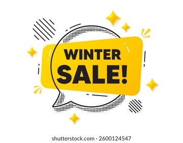 Winter sale chat speech bubble. Social media concept. Winter Sale tag. Special offer price sign. Advertising Discounts symbol. Yellow chat message. Offer speech bubble. Glare 3d stars. Vector